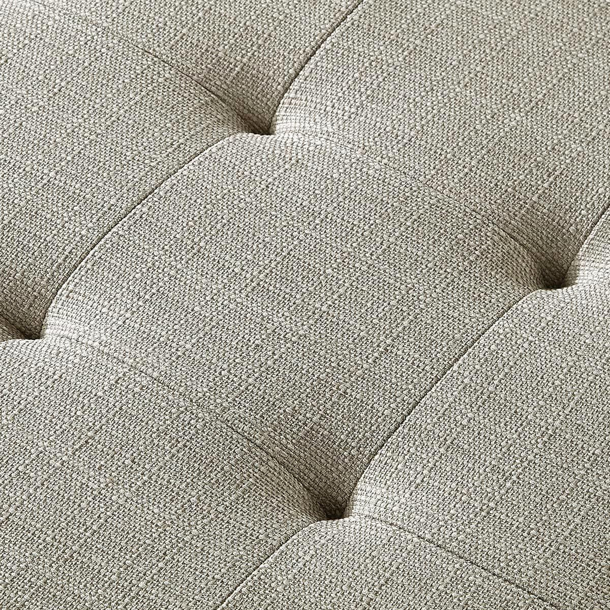 Large Rectangular Upholstered Tufted Linen Fabric Ottoman Bench, Padded Bench with Solid Wood Shelf-Linen