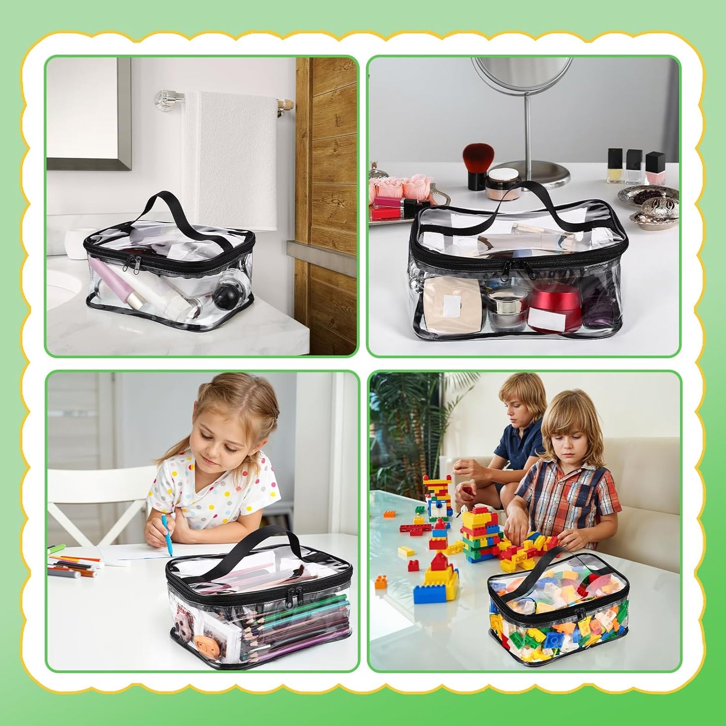 6 Packs Clear Toy Storage Bags, PVC Waterproof Toy Organizer with Zip Reusable Bags for Building Blocks, Board Game, Puzzles, Kids Books, Stationery