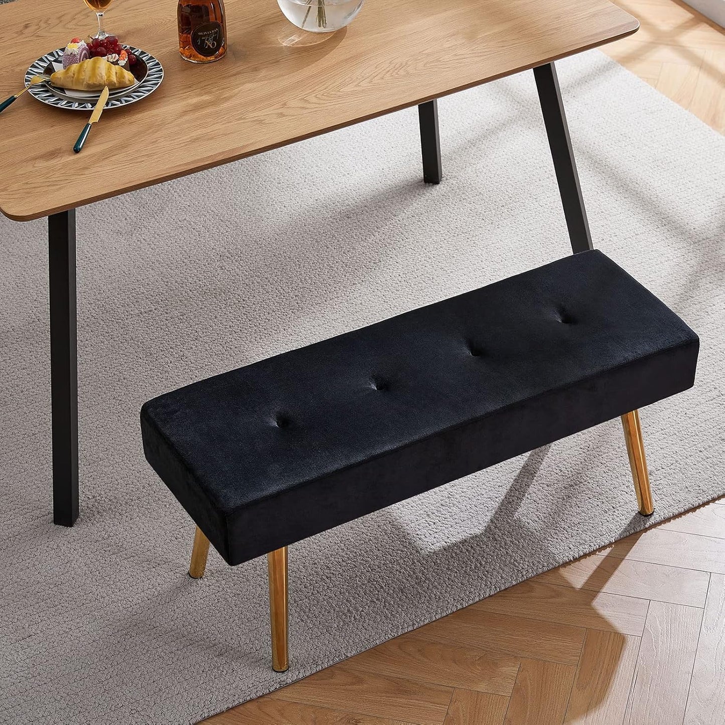 Entryway Bench, 40'' Upholstered Bedroom Benches, End of Bed Bench with Metal Legs, for Decorative, Living Room, Dining Room, Black Bench
