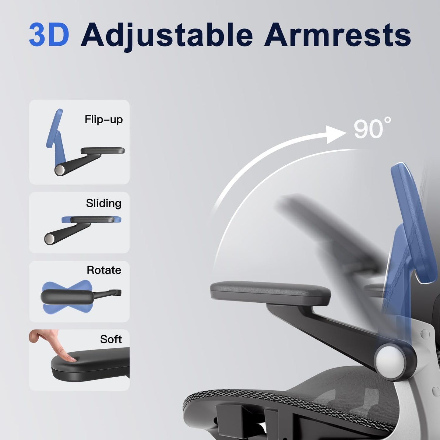 Ergonomic Office Chair,Mesh Seat Cushion with 3D Armrests and 3D Headrest, Adjustable Lumbar Support with Rocking Function, SGS Class 4 Gas Clylinder,Black
