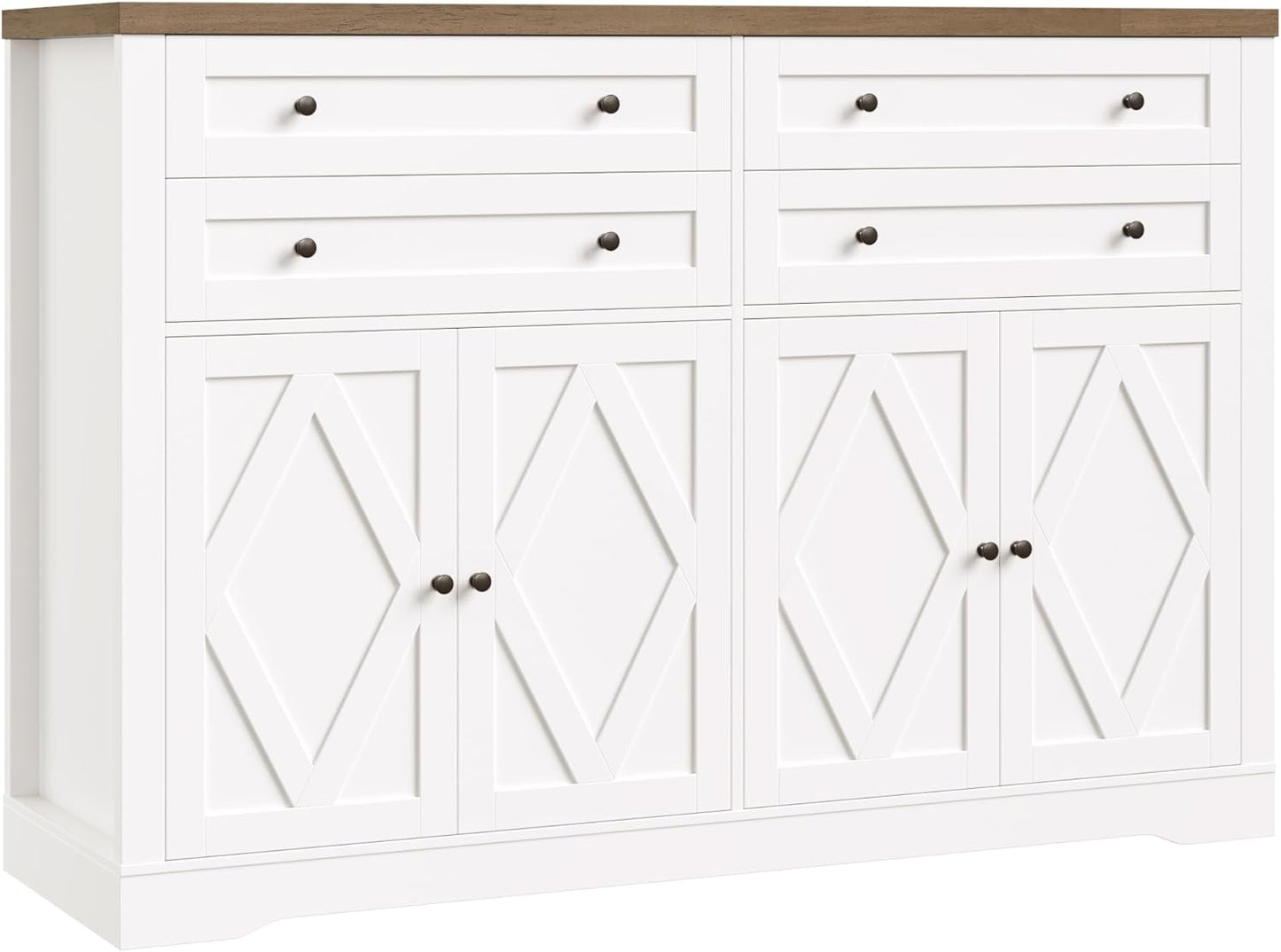 55" Coffee Bar with 4 Large Drawers, 40" Tall Buffet Cabinet with Storage, Kitchen Storage Cabinet, Modern Farmhouse Sideboard Buffet, Adjustable Shelves for Living Room, White