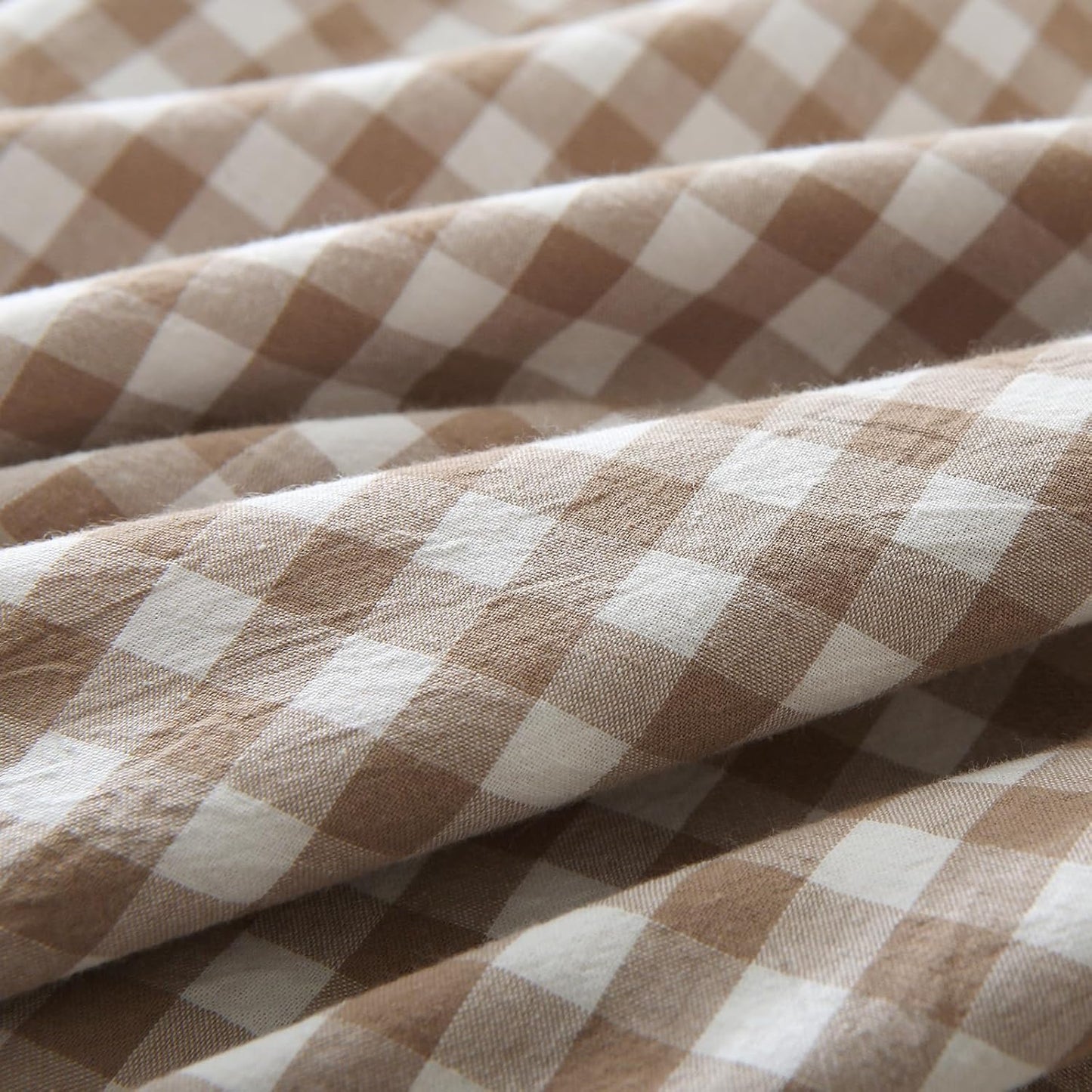 Taupe/White Plaid Ruffle Pillow Shams King Size Set of 2,Shabby Checkered Washed Cotton Farmhouse Pillow Covers 20"X36"