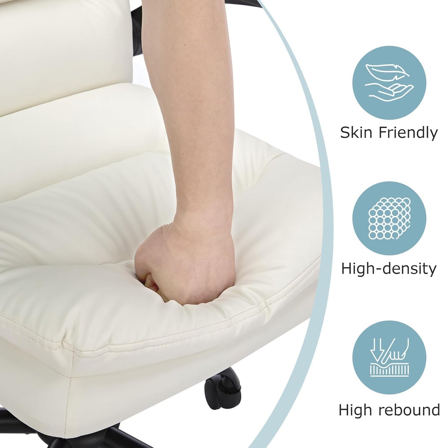 Ergonomic Swivel Office Desk Chair with Flip-Up Armrest and Adjustable Height, Lumbar Support & PU Leather Thickened Cushion, for Computer Task Work, White
