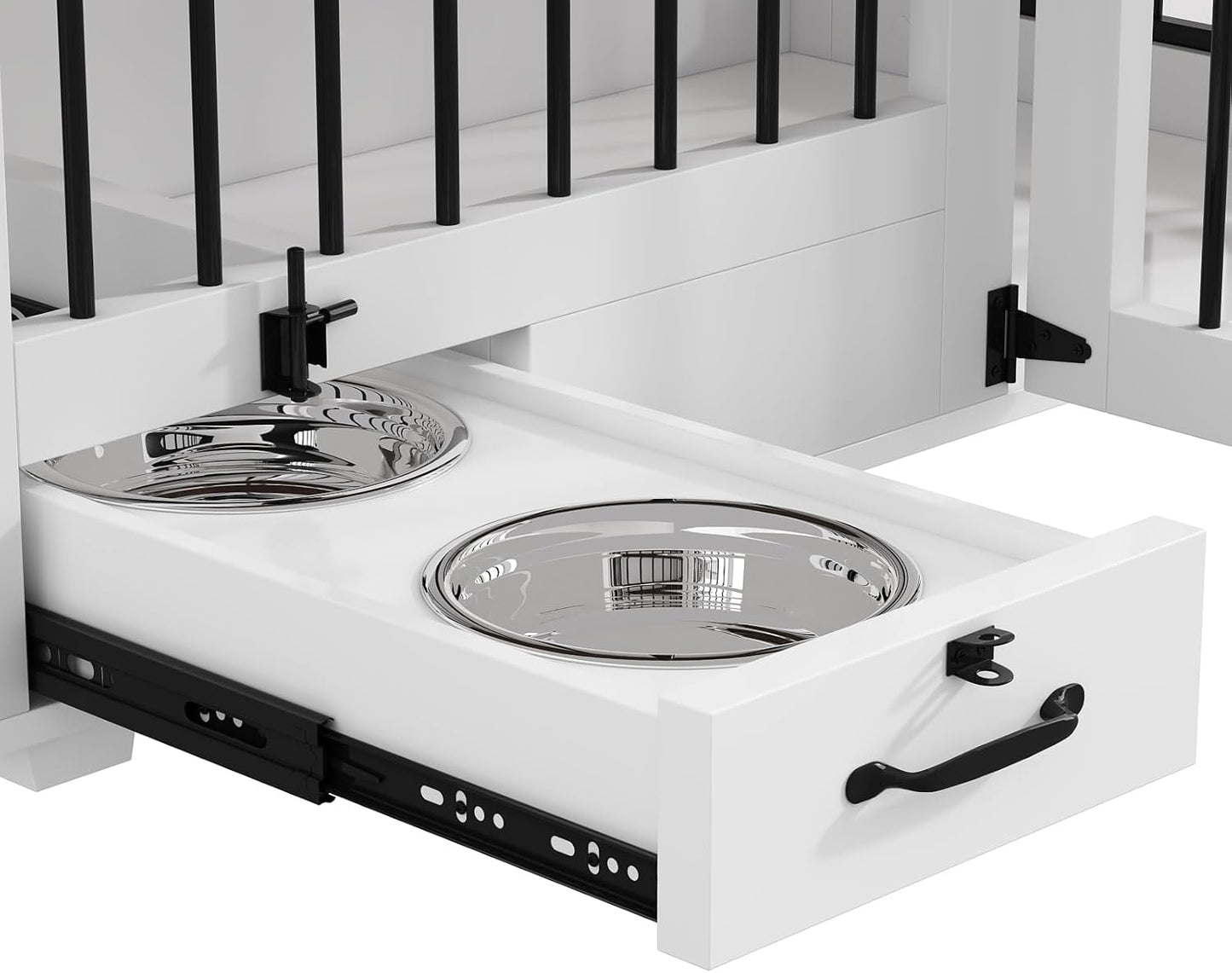 Furniture Style Large Dog Crate for 2 Dogs, 86.6" Heavy Duty Wooden Dog Kennel with Dog Bowl Drawers & Divider, Indoor Furniture Style Dog Kennel for Large Medium Dogs, Black