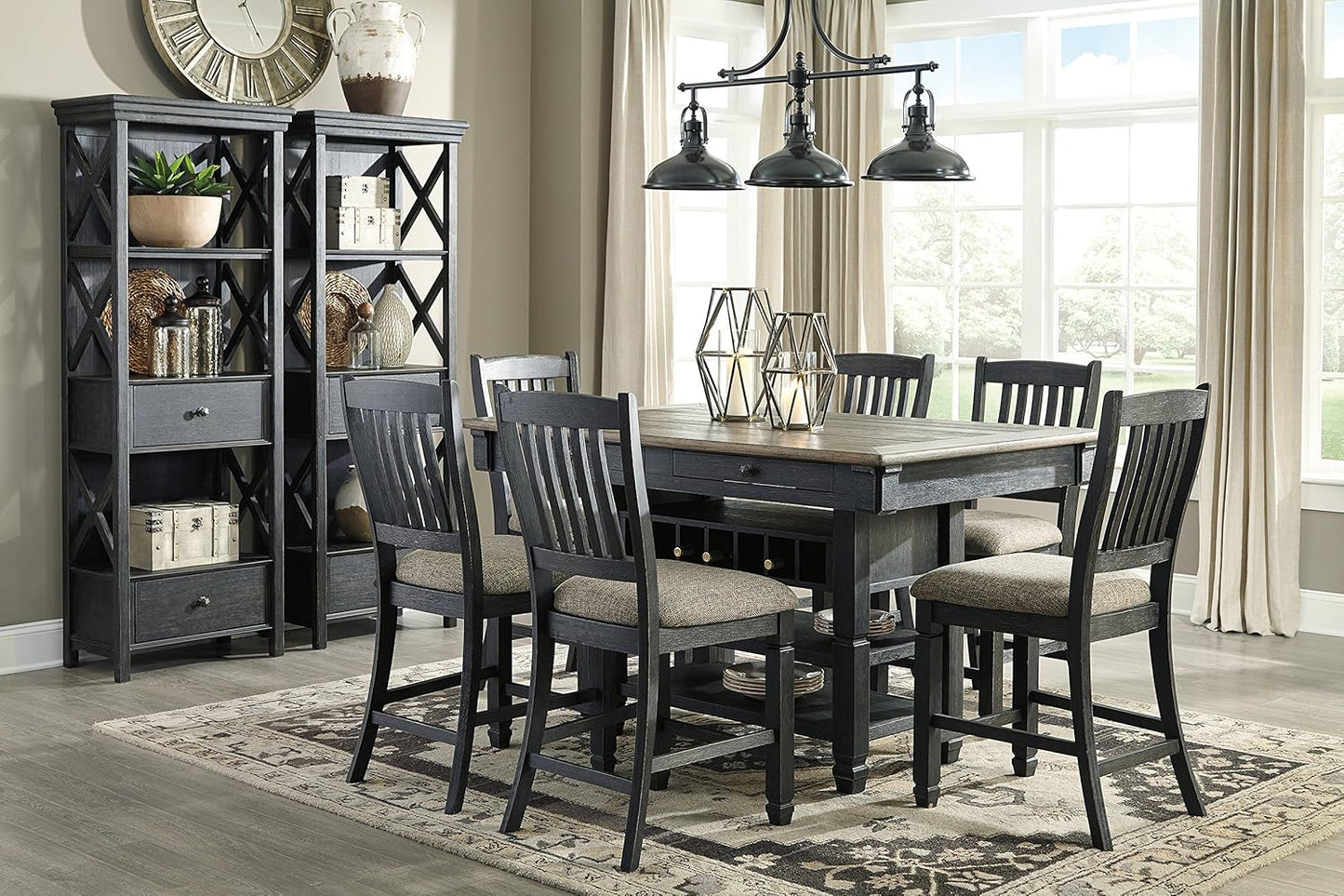 Tyler Creek Farmhouse 36"Counter Height Dining Table with Wine Rack, Amost Black
