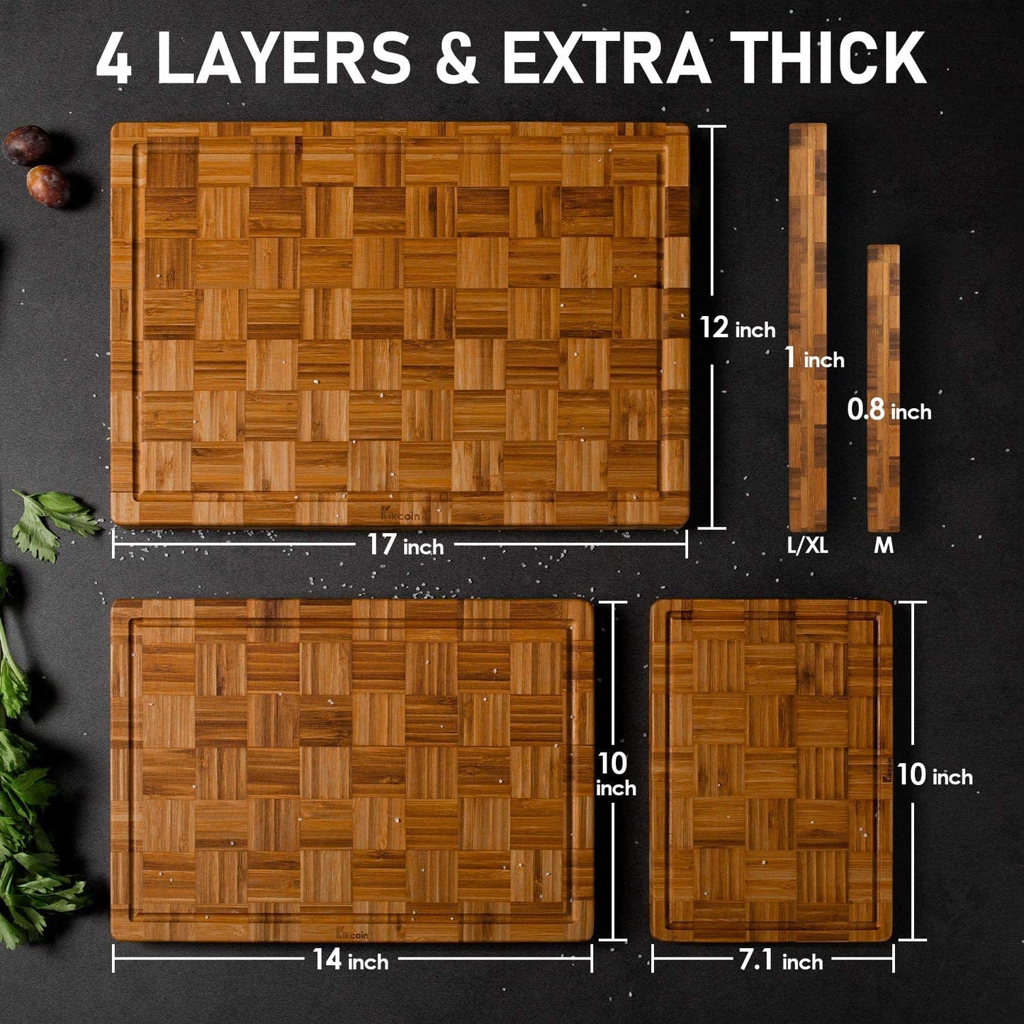 Extra Large Bamboo Cutting Boards, (Set of 3) Chopping Boards with Juice Groove Bamboo Wood Cutting Board Set Butcher Block for Kitchen, End Grain Serving Tray