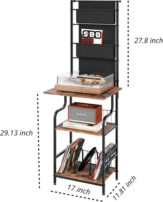 6-Tier Record Player Stand, Turntable Stand with Large Desktop, Tall Vinyl Player Stand with Display Rack, CD Vinyl Storage Holder, Gramophone Table for Living Room