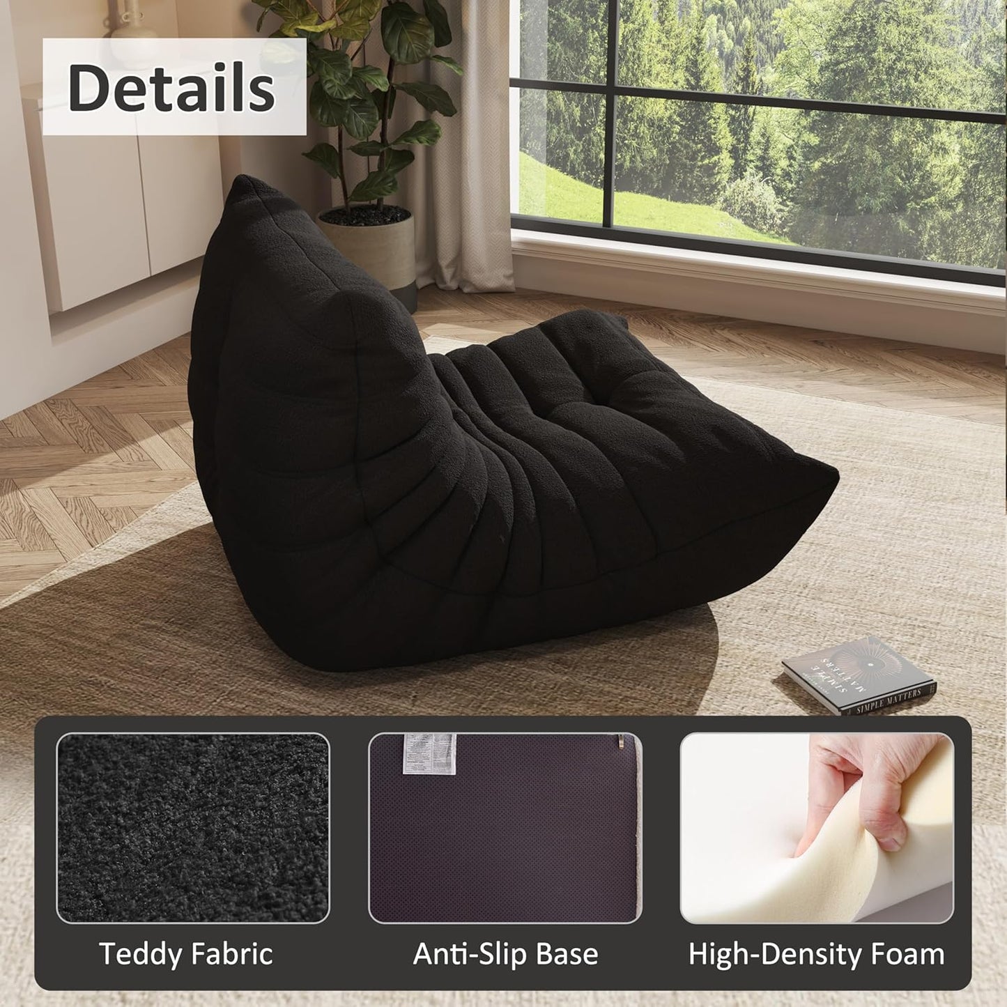 Bean Bag Chair, Oversized Loveseat Fireside Chair for Adults, 2 Seater with Memory Foam Filled, Lazy Sofa Lounge Floor Sofa for Living Room, Bedroom, Office, No Assembly Required. (Green)
