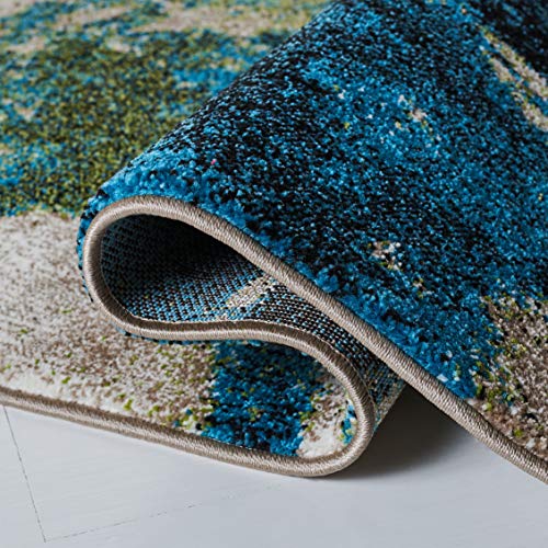 SAFAVIEH Glacier Collection 5'3" x 7'6" Navy / Green GLA123M Modern Abstract Non-Shedding Living Room Bedroom Dining Home Office Area Rug