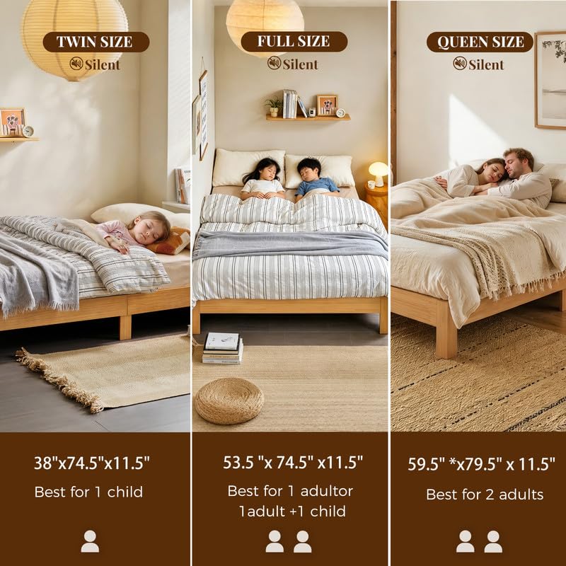 Queen Bed Frame, 11.5 Inch Solid Wood Platform Bed, Natural Pine, view 6