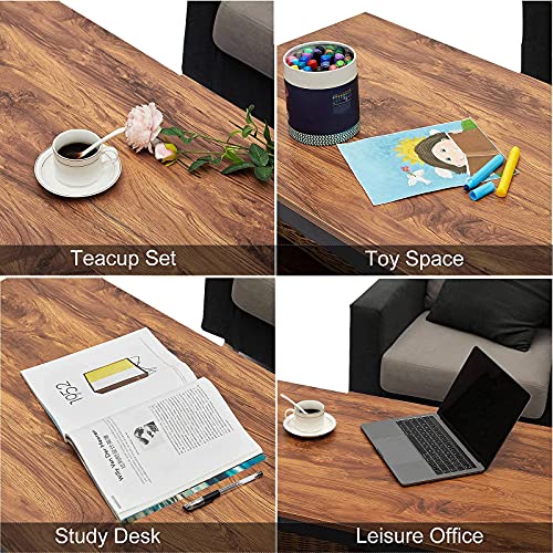 Wood Coffee Table with Storage Shelf 41.7in Industrial Table for Living Room, Brown