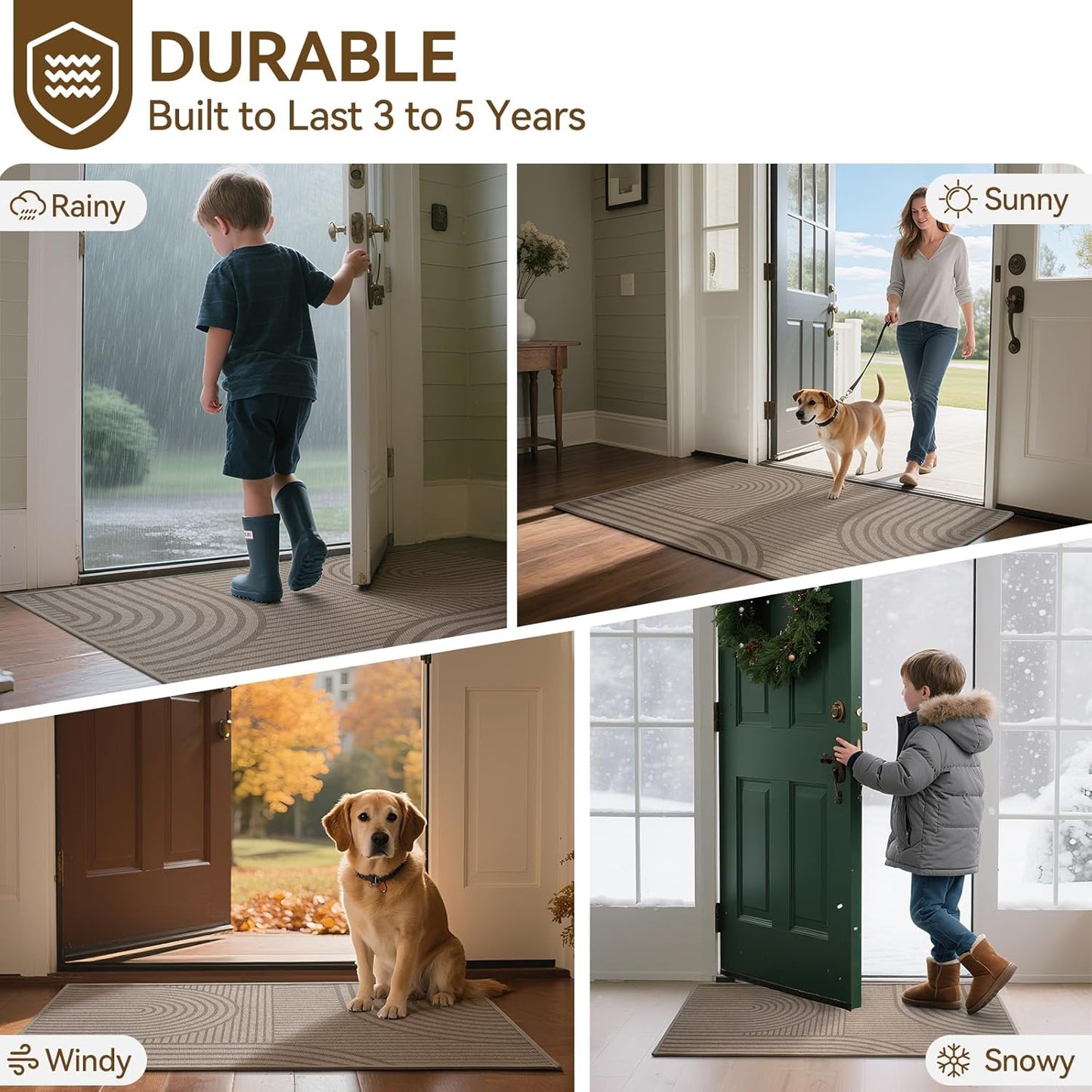 Front Door Mat 17''X30'', Absorbent Muddy Dirt Resist Washable Non Slip Low-Profile Indoor Doormat, Welcome Entryway Door Mats, Brown