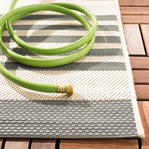SAFAVIEH Courtyard Collection Area Rug - 8' x 11', Grey & Bone, Stripe Design, Non-Shedding & Easy Care, Indoor/Outdoor & Washable-Ideal for Patio, Backyard, Mudroom (CY6062-236)