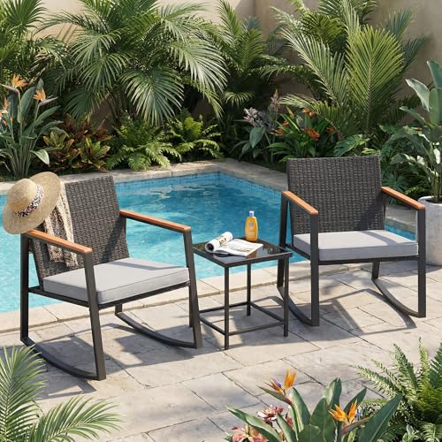 3 Pieces Rocking Patio Bistro Set with Anti-Scald Armrest, view 8