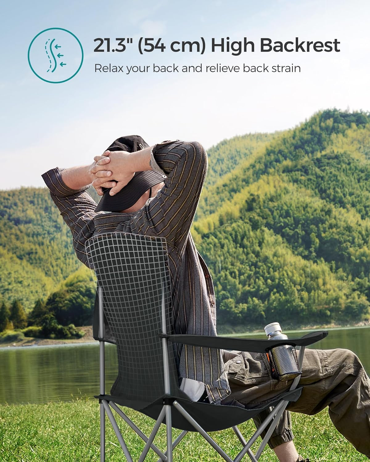 2 Pack Folding Camping Chairs, Load 330 Lb, Cup Holder and High Backrest, Heavy-Duty Structure, for Lawn, Garden, Fishing, Terrace