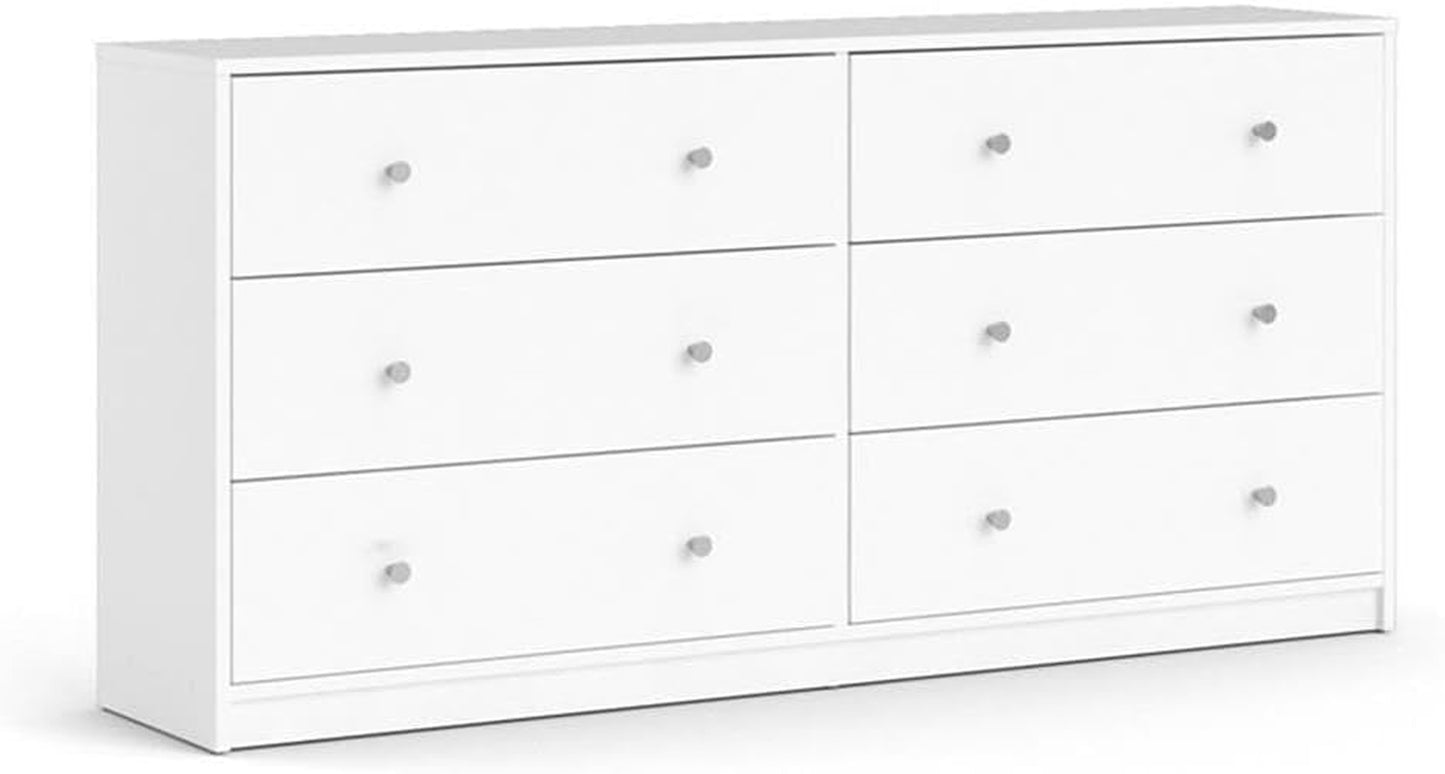 3 Piece Bedroom Set with 6-Drawer Double Dresser and Two of 1-Drawer Nightstand in White