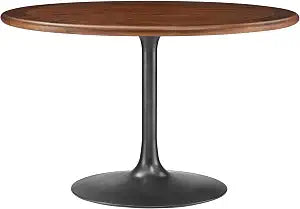 Lippa 48Inch Round Dining Table Pedestal Base Solid Wood Black Walnut Finish Modern Kitchen Room Entertaining Home Furniture Quality Stylish Elegant Durable Refined