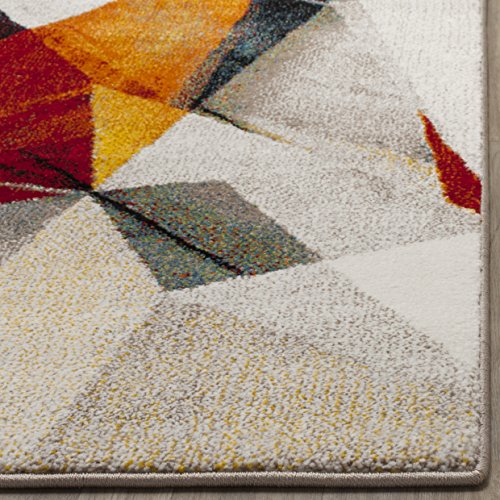 SAFAVIEH Porcello Collection Area Rug - 8' x 10', Light Grey & Orange, Modern Abstract Design, Non-Shedding & Easy Care, Ideal for High Traffic Areas in Living Room, Bedroom (PRL6940F)