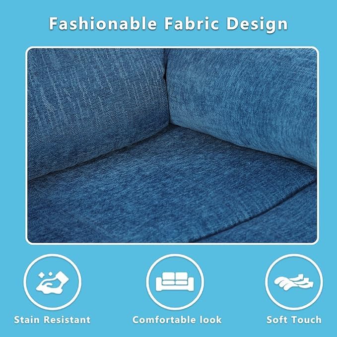 Modern Recliner Sofa Couch Set, 80" Wide, Blue, Vegan Leather/Fabric, 6-Seater, Sectional, Reclining, Easy Assembly