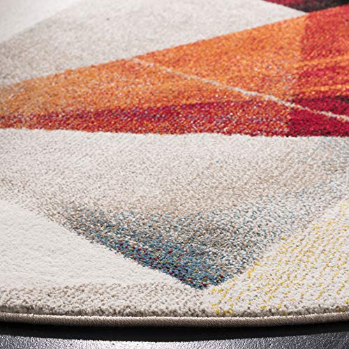 SAFAVIEH Porcello Collection Area Rug - 6'7" Round, Light Grey & Orange, Modern Abstract Design, Non-Shedding & Easy Care, Ideal for High Traffic Areas in Living Room, Bedroom (PRL6940F)
