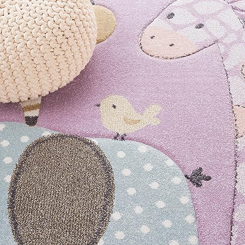 SAFAVIEH Carousel Kids Collection Area Rug - 6'7" x 9', Purple, Animal Design, Ideal for High Traffic Area for Boys & Girls in Playroom, Nursery, Bedroom (CRK120V-6)