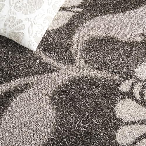SAFAVIEH Florida Shag Collection Area Rug - 5'3" x 7'6", Smoke & Beige, Floral Design, Non-Shedding & Easy Care, 1.2-inch Thick Ideal for High Traffic Areas in Living Room, Bedroom (SG459-7913)
