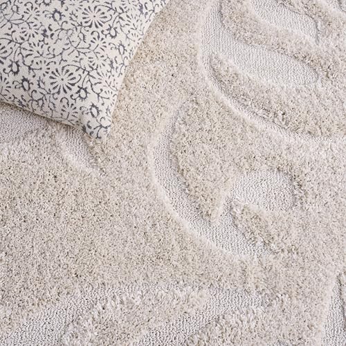 SAFAVIEH Florida Shag Collection Runner Rug - 2'3" x 7', Creme & Creme, Scroll Design, Non-Shedding & Easy Care, 1.2-inch Thick Ideal for High Traffic Areas in Living Room, Bedroom (SG468-1111)