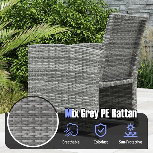 3 Pieces Patio Furniture Set, PE Rattan Outdoor Chairs with Tempered Glass Coffee Table & Soft Seat Cushions, Patio Bistro Set, Outdoor Conversation Set for Porch, Backyard Poolside (Black)
