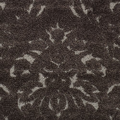 SAFAVIEH Florida Shag Collection Area Rug - 5' Square, Dark Brown & Smoke, Damask Design, Non-Shedding & Easy Care, 1.2-inch Thick Ideal for High Traffic Areas in Living Room, Bedroom (SG460-2879)