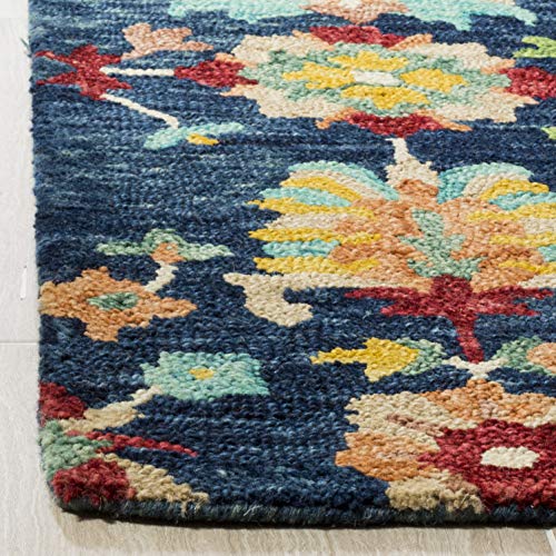 SAFAVIEH Aspen Collection Area Rug - 7' Square, Navy & Red, Handmade Boho Floral Wool, Ideal for High Traffic Areas in Living Room, Bedroom (APN510N)