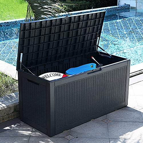 100 Gallon Large Deck Box | Outdoor Resin Storage Boxes for Patio Furniture, Outdoor Cushions, Garden Tools, Water Resistant and Lockable