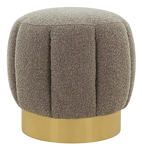 SAFAVIEH Couture Collection Maxine Light Grey Boucle/Gold Channel Tufted Ottoman (Fully Assembled)