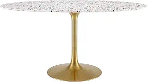 Lippa 60Inch Oval Dining Table Elegant Terrazzo Gold White Finish Modern Kitchen Room Entertaining Home Furniture Quality Stylish Durable Refined Versatile Contemporary