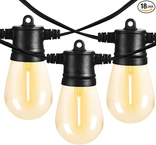 51FT Outdoor Shatterproof LED String Lights, Waterproof 17 Hanging Sockets with 18 x Dimmable LED Bulb Garden Light String, Waterproof Vintage Patio Lights for Wedding Party