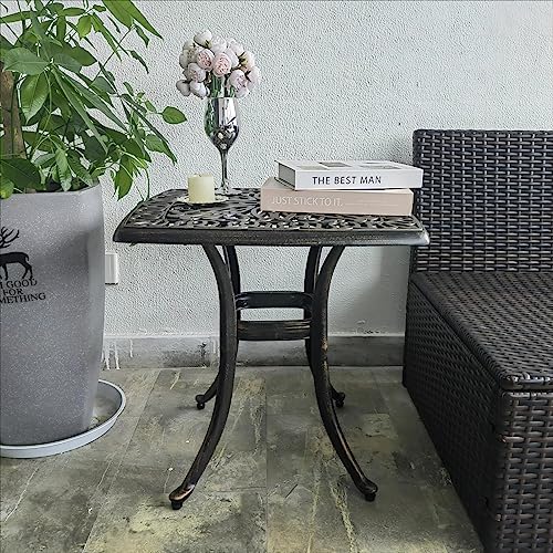 Outdoor Cast Aluminum Side Table End Table for Patio, Backyard, Pool, Indoor Companion, Easy Maintenance and Weather Resistant, Bronze