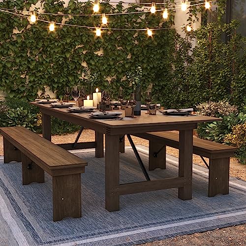 Hercules Series 9' x 40" Rustic Solid Pine Folding Dining Table, Rectangular Antique Farmhouse Dining and Event Extension Table