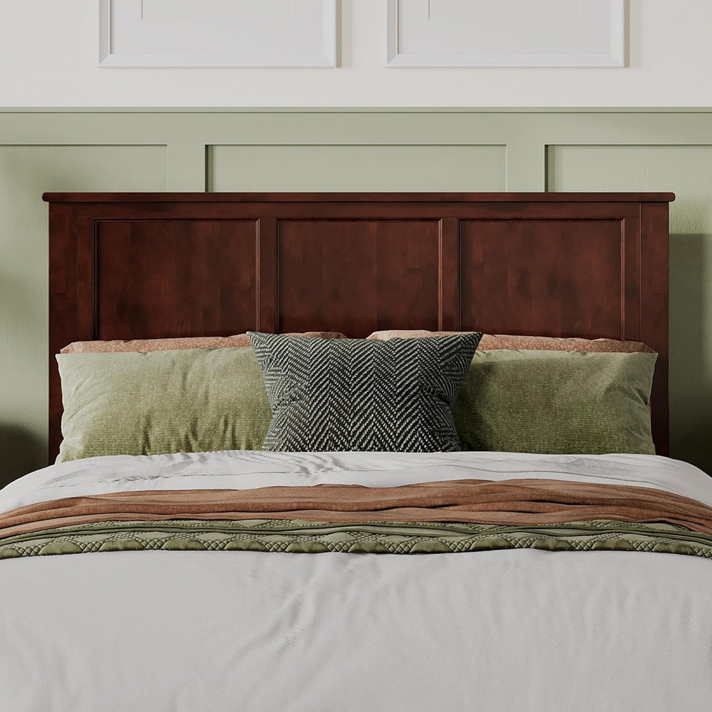 , Madison Queen Solid Wood Panel Headboard with Attachable Charger, Walnut