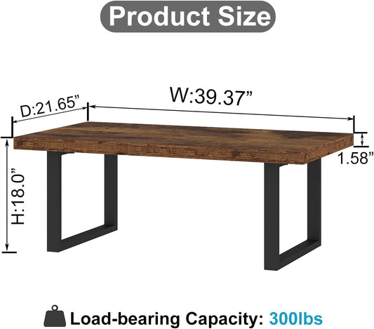 Rustic Coffee Table, Industrial Simple Wooden Living Room Table, Modern Minimalist Farmhouse Rectangle Center Table, Wood and Metal Vintage Tea Coffee Table for Home Bedroom, Rustic Brown, 39 Inch
