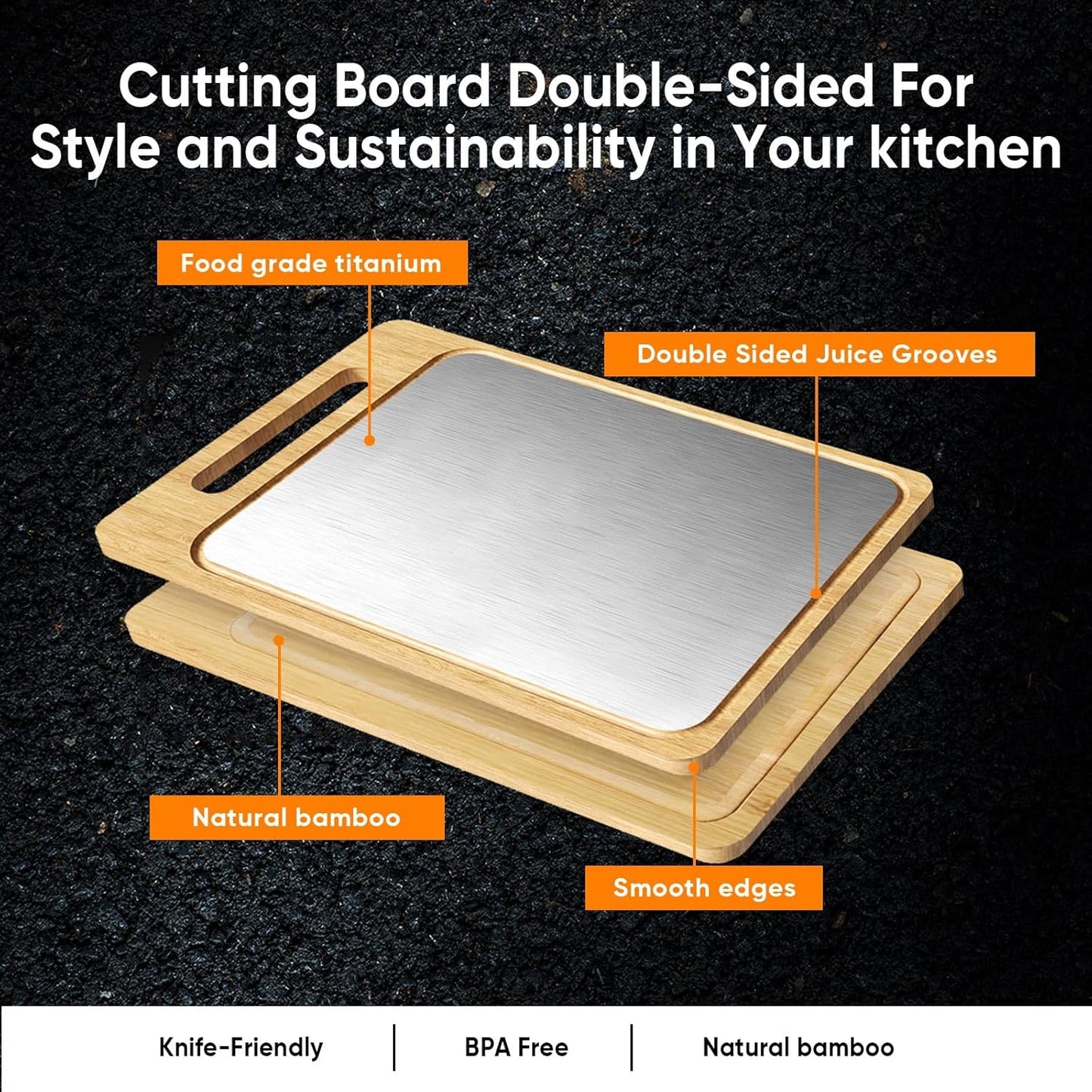 Titanium Cutting Board, Double Sided Titanium/Bamboo Wood Large Chopping Boards with Juice Groove Cutting Pads for Meat, Vegetables and Fruits