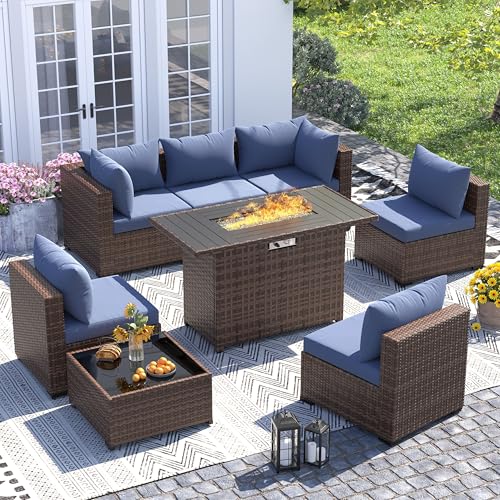 Outdoor Furniture 8-Piece Wicker Patio Set with 44" Fire Pit Table