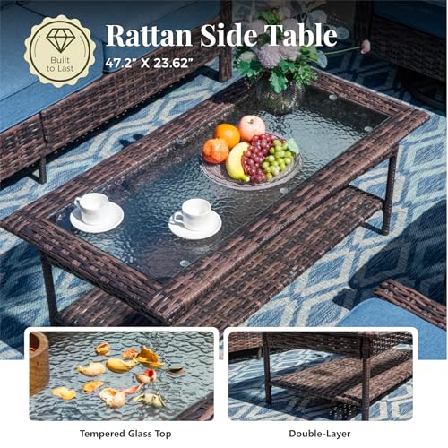 Patio Furniture Set with High Back Swivel Chairs, 4-Piece Outdoor Conversation Sets with 5.5-inch Thick Cushion, All-Weather Wicker Patio Sofa Set for Deck Yard Pool, Navy Blue