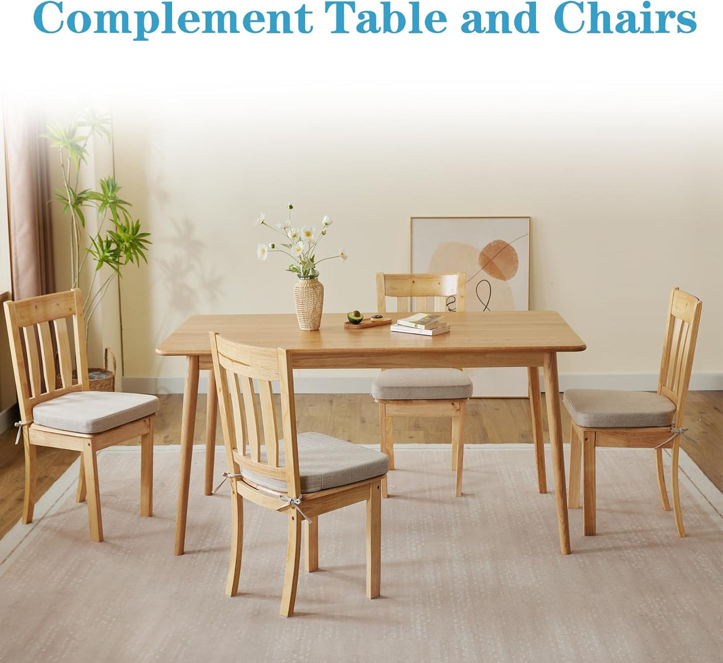 Chair Cushions for Dining Chairs Set of 4, Non Slip Kitchen Chair Pads, 17" X 16" X 2", Indoor Dining Chair Cushions with Ties, D-Shaped Seat Cushions for Kitchen Chairs, Beige