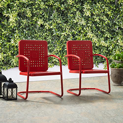Bates 2-Piece Outdoor Chair Set, Retro Metal Patio Chairs for Dining, Porch, Deck, Balcony, Bright Red Gloss