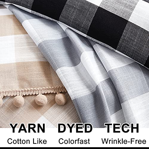 Pompom Buffalo Check Curtains Taupe and White Plaid Window Treatment Set 95 inch Rustic Farmhouse Curtain Drapes for Living Room Bedroom Kids Dorm 2pcs Rod Pocket