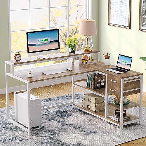Tribesigns L Shaped Desk with Drawers and Monitor Stand, view 2
