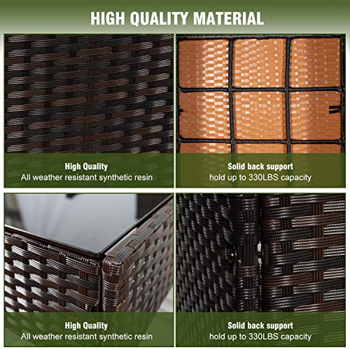 Fine Style 3 Piece Patio Furniture Set,Outdoor Wicker Rattan Conversation Set,Porch PE Outdoor Set with Coffee Table, Chairs & Thick Cushions, for Garden Lawn Backyard Pool (Brown-Rust)