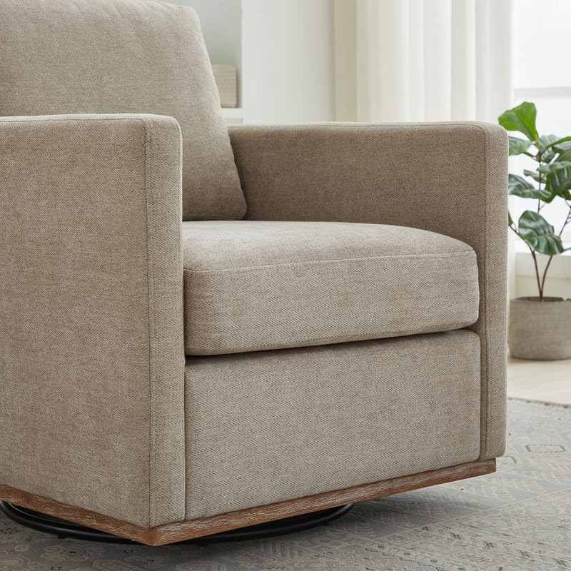 Swivel Accent Chair Set of 2, 360 Degree Square Swivel Barrel Chair for Living Room, Mid Century Modern Upholstered Accent Chair,Comfy Sofa Armchairs for Bedroom,Nursery, Chenille, Taupe
