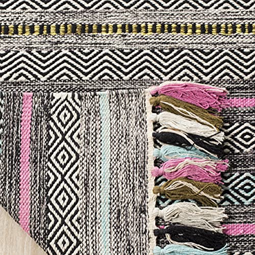 SAFAVIEH Montauk Collection Runner Rug - 2'3" x 8', Black & Multi, Handmade Boho Stripe Fringe Cotton, Ideal for High Traffic Areas in Living Room, Bedroom (MTK901B)