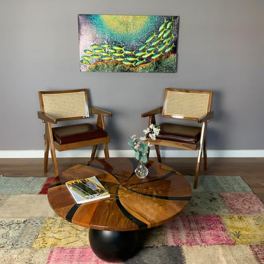 Large Indoor Elegant Design with Wooden Accents Coffee Table Epoxy Dining Table Living Room Table Coastal Table Top Side/End Table Home Décor Patio Table (Without Stand, 36 x 36 Inches)
