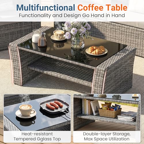 Patio Furniture Set, Wicker Outside Outdoor Furniture for All Weather, Patio Sofa with High Backrest Support and Wide Armrest for Backyard, Balcony, Deck, Porch, Navy Blue